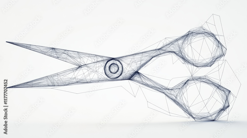 Poster the scissors consists of points, lines and triangles. the polygon shape in the form of a silhouette 