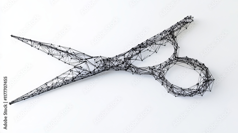 Poster the scissors consists of points, lines and triangles. the polygon shape in the form of a silhouette 