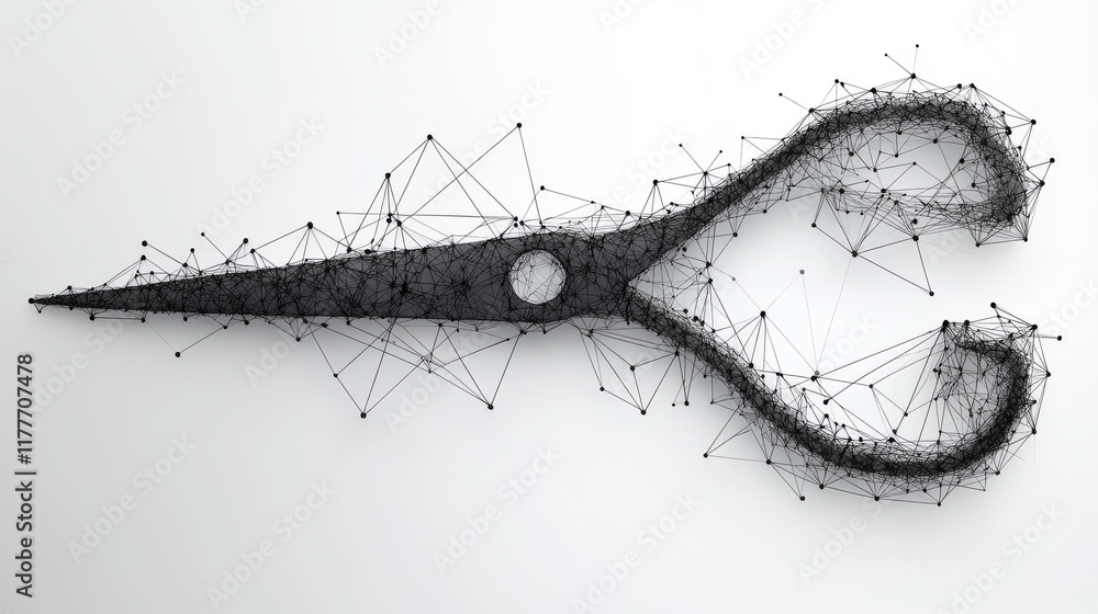 Poster the scissors consists of points, lines and triangles. the polygon shape in the form of a silhouette 