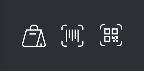 Payment, linear icon set. Payment online options, vector icons. Outline payment method symbols. Money transfer, banking, credit card, cash transaction symbol. Qr-code and bar-code scannig illustration