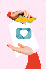 Composite trend artwork sketch image photo collage of caricature anonym hands sleeve hold...