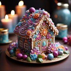 Colorful Gingerbread House By Generated AI