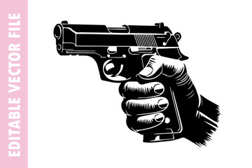 hand holding gun, pistol gun vector silhouette illustration