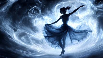 Fototapeta premium Dance of the particles. Young girl dancing