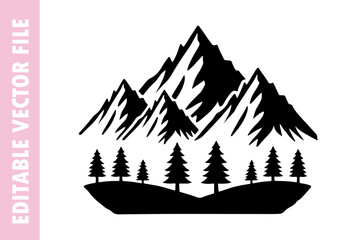 mountain tree, mountain vector silhouette illustration