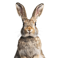 Obraz premium Realistic brown rabbit portrait with detailed fur and expressive ears isolated on a transparent background