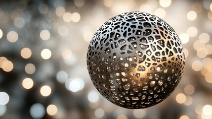 Fototapeta premium Abstract Metallic Sphere with Bokeh Background