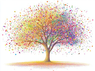 Obraz premium pointillism Tree of dots illustrating vibrant colors abstract art and nature-inspired&nbsp;creative&nbsp;beauty