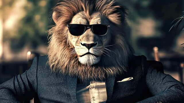 a lion in a suit in the office. Selective focus