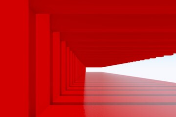 Empty  red space interior with sunlight and shadow, 3d rendering