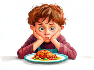 Angry child refusing healthy vegetables, depicting struggles with eating disorder behavior