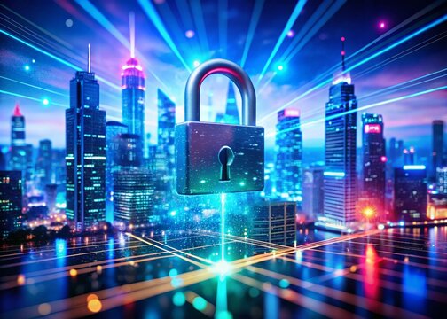 Secure Future: Cybernetic Privacy & Encryption, Internet Safety, Padlock on Screen