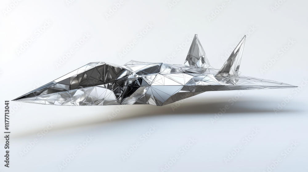 Poster hologram plane. plane made of polygons, triangles, dots, and lines. low-poly plane structure of conn