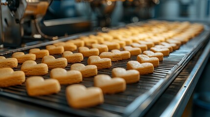 Production of Heart love shape cookie at the modern factory