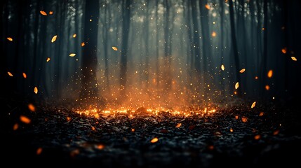 Fototapeta premium Magical Fairy Lights Illuminating Nighttime Forest with Space for Text