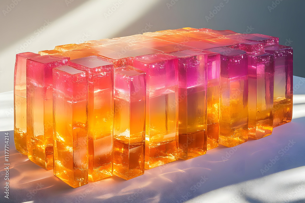 Poster abstract composition of translucent cubes with vibrant gradient colors