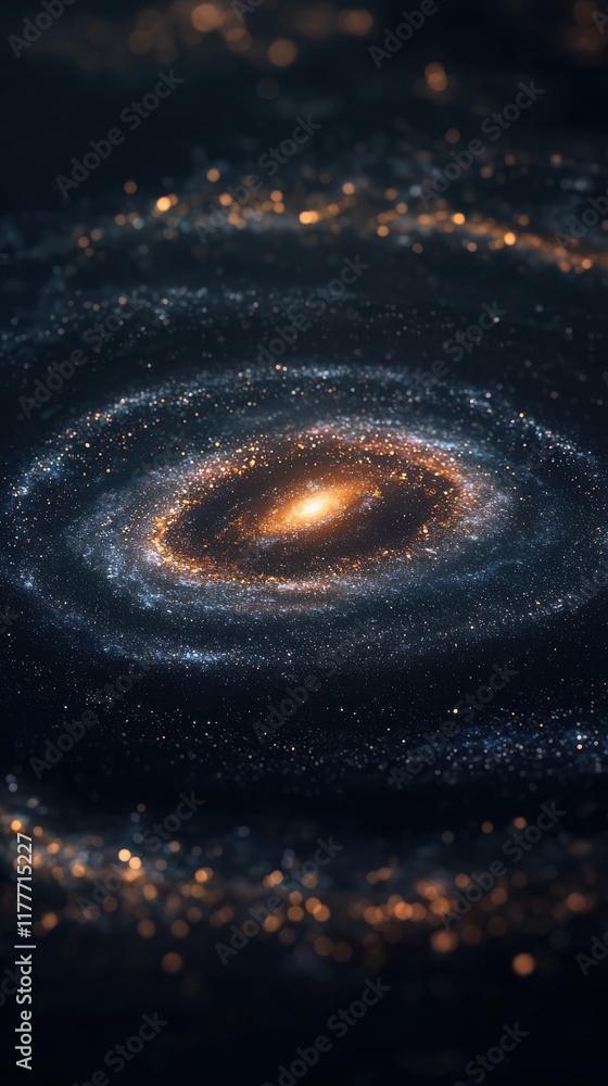 Poster tiny glowing galaxy in dark space cosmic event graphic visuals celestial environment close-up view s
