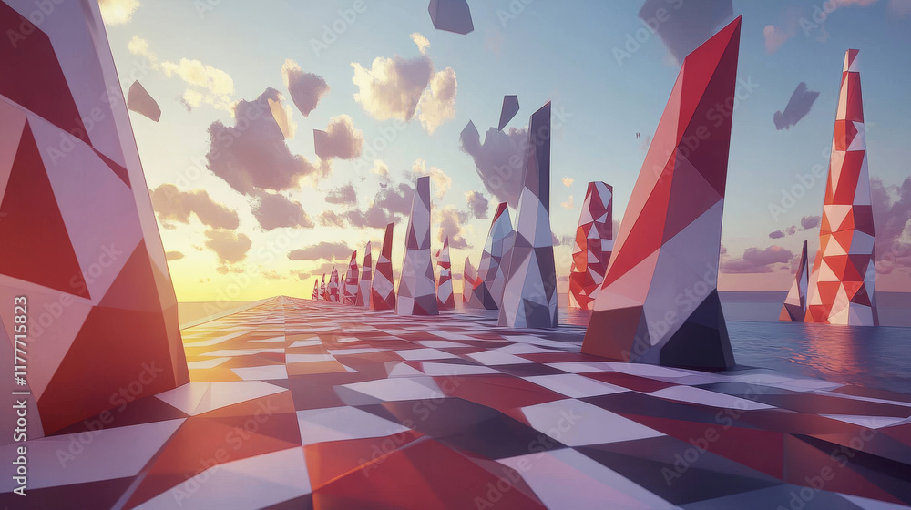 Poster the hologram race. race flags made up of polygons, triangles of points, and lines. racing flags are 