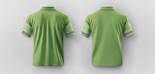 Vibrant green polo T-shirt vector mockup with sleek striped sleeves, back view