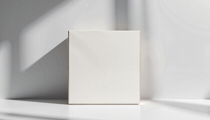 Minimalist white box casting shadows on a surface, simplicity concept