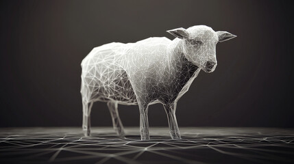 Hologram sheep. Sheep made of polygons, triangles, dots, and lines. Low-poly sheep structure of connections. Technology concept vector.