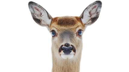 Obraz premium Close-Up Portrait of a Graceful White-Tailed Deer Against a White Background, Capturing the Elegance and Beauty of Wildlife in Nature