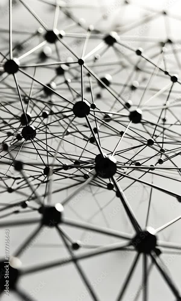 Poster exploring intricate black network structures highlighting connections in design and technology