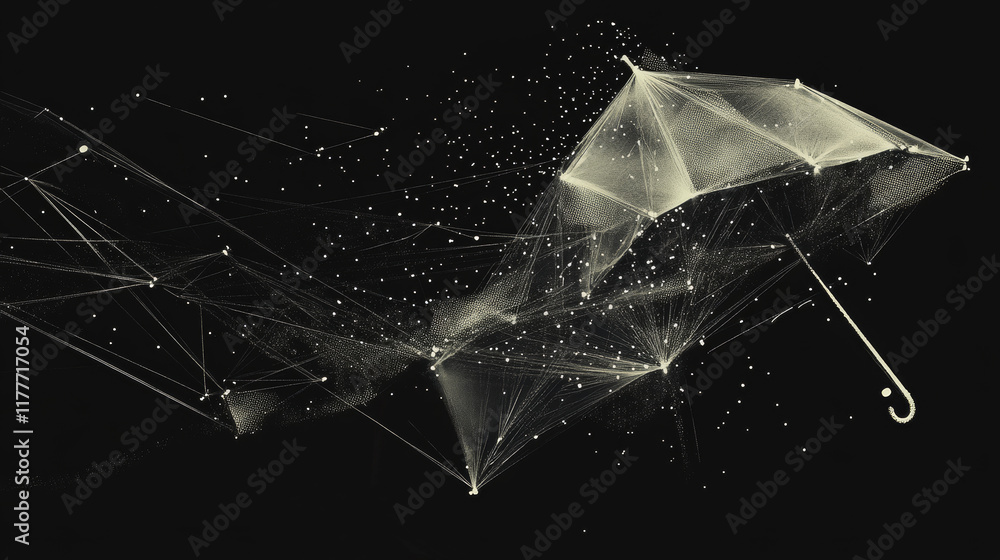 Poster the umbrella consists of points, lines and triangles. the polygon shape in the form of an umbrella a