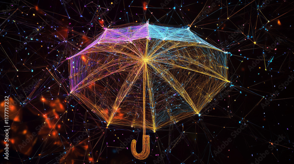 Poster the umbrella consists of points, lines and triangles. the polygon shape in the form of an umbrella a