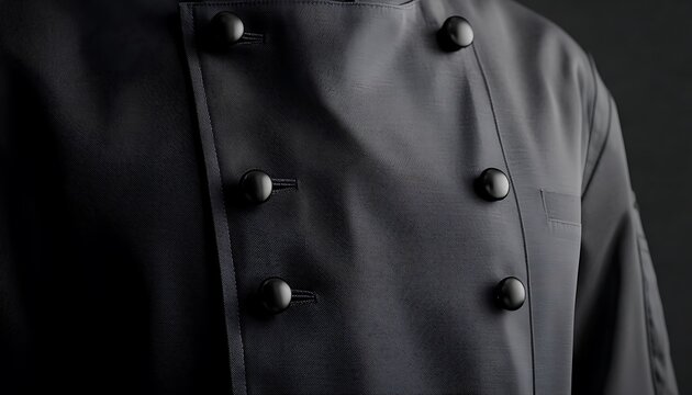 High-definition charcoal gray chef jacket design mockup, showcasing every detail of premium quality fabric.