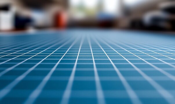 Blue cutting mat, grid lines, workshop background