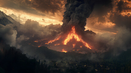Lava flows from an erupting volcano