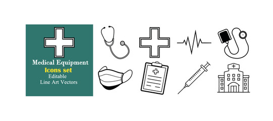 Medical and Healthcare Outline Design - Vector Line Art Infographic Elements Set