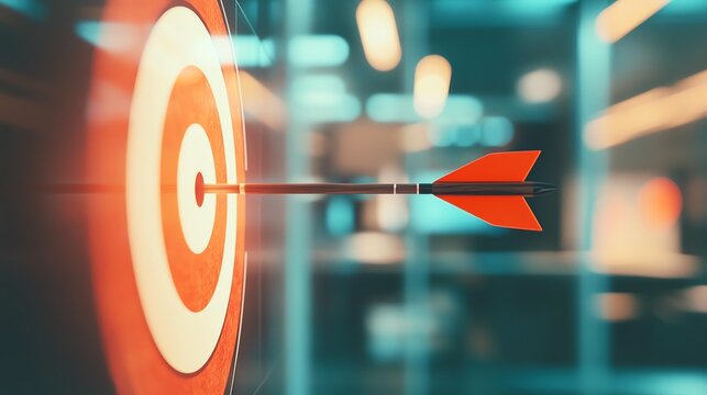 An arrow hitting the bullseye of a target, symbolizing precision and success in business.