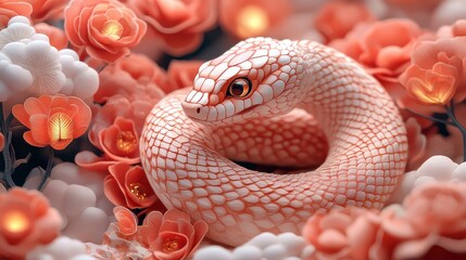 Fototapeta premium Artistic Representation of a Snake Entwined with Floral Elements