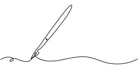 Continuous one simple single abstract line drawing of vintage fountain pen with inkwell icon in silhouette on a white background. Linear stylized, Continuous one simple single abstract line drawing.