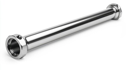 Chrome Metal Pipe with Flanged Ends on White Background