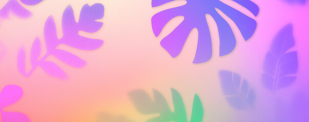 Tropical leaves creating a colorful and vibrant design on a gradient background