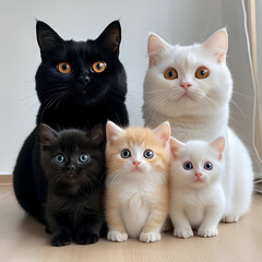 black and white cats, family of cats 