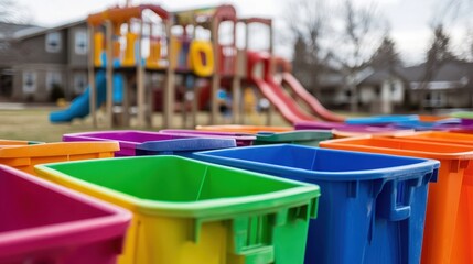 Colorful Bins in Playground Setting