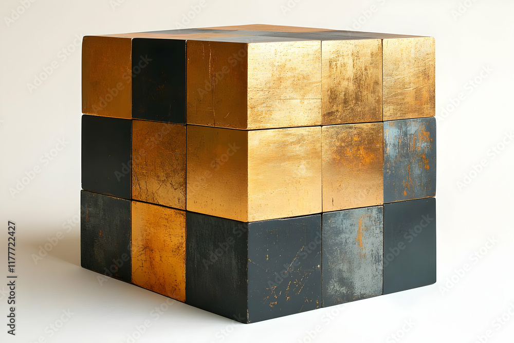 Poster abstract gold and black cube texture: geometric 3d rendering