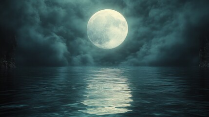 Fototapeta premium A large moon is reflected in the water of a lake