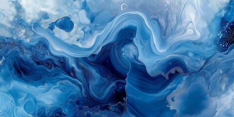 A Mesmerizing Abstract Design with Flowing Liquid Shapes in Vibrant Blue Tones, Evoking the Serenity of Water Ripples and Gradient Transitions with a Glossy, blue Abstract Background Artwork Featuring