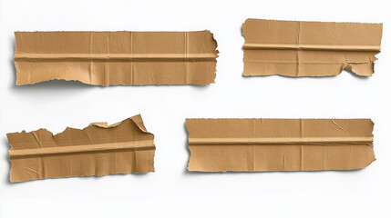Four cardboard torn pieces creating abstract composition on white background