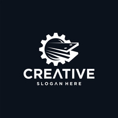 Vector steel logo design with future modern steel beam icon.