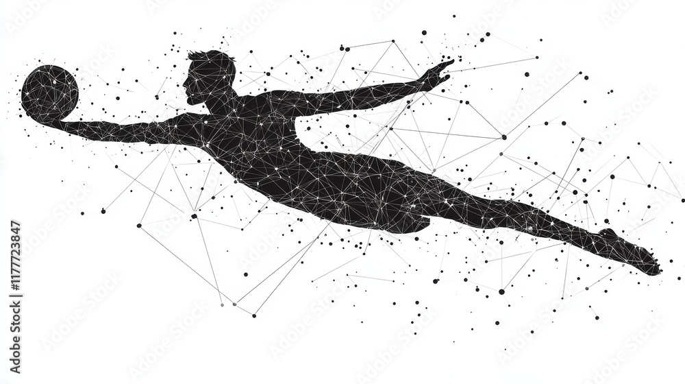 Poster the volleyball player consists of points, lines and triangles. the polygon shape in the form of a si