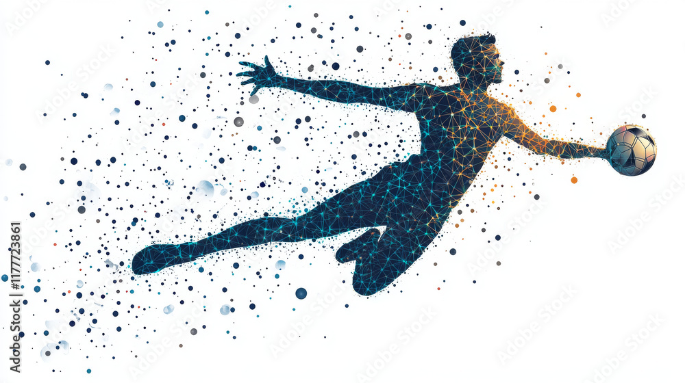 Poster the volleyball player consists of points, lines and triangles. the polygon shape in the form of a si