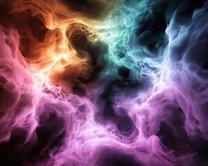 Obraz premium Visual Representations of Mathematical Chaos in Astrophysics, a neon light photography capture of multi-colored fractal shapes forming chaotic, ever-evolving patterns in deep space