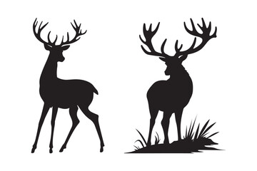 Deer Silhouettes with Majestic Antlers Vector Illustration