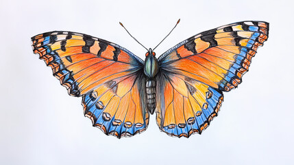 Naklejka premium The gift of a butterfly drawn with a pen. Hand painting the gift in a school notebook